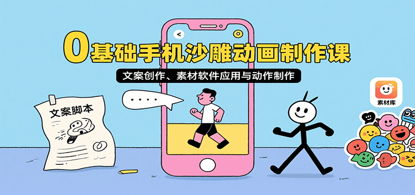 0基础手机沙雕动画制作课，文案创作、素材软件应用与动作制作-鱼米圈子