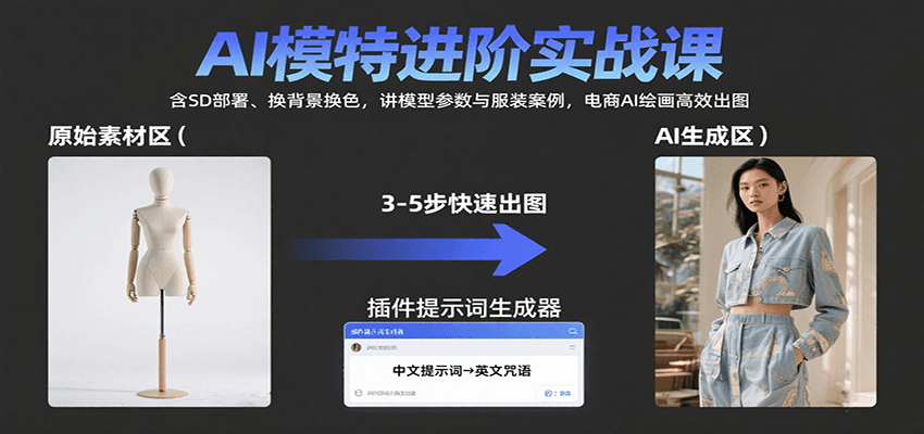 AI模特进阶实战课：含SD部署、换背景换色，讲模型参数与服装案例，电商AI绘画高效出图-鱼米圈子
