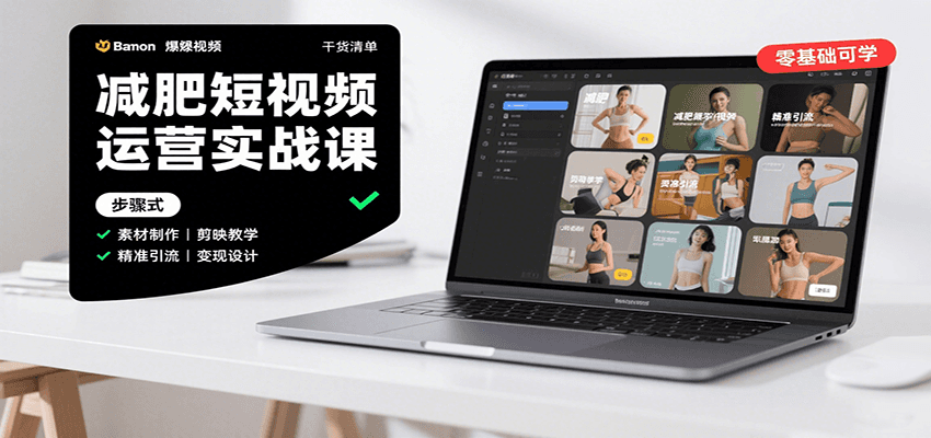 减肥短视频运营实战课：含素材制作、剪映教学，讲精准引流、变现设计与内容模板技巧-鱼米圈子