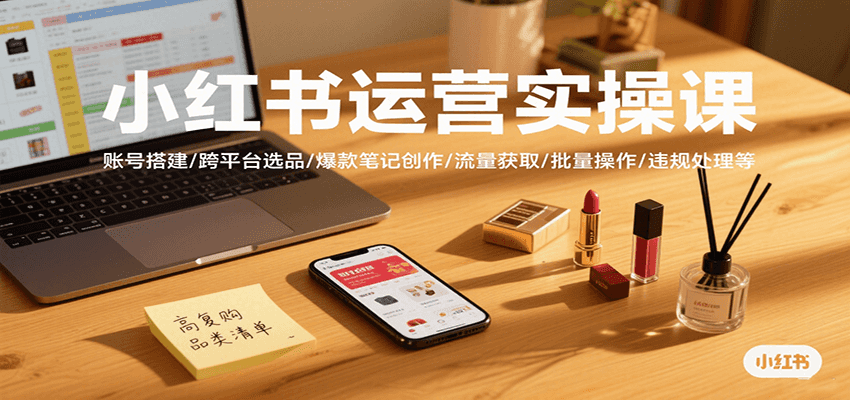 小红书运营实操课，账号搭建/跨平台选品/爆款笔记创作/流量获取/批量操作/违规处理等-鱼米圈子