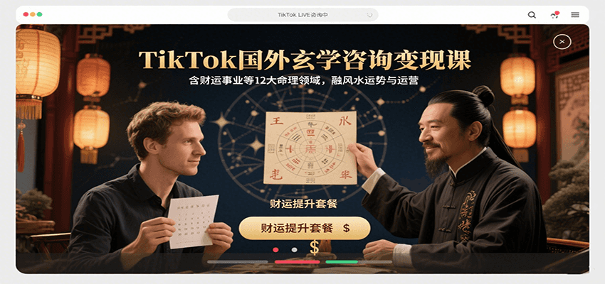 TikTok国外玄学咨询变现课，含财运事业等12大命理领域，融风水运势与运营-鱼米圈子